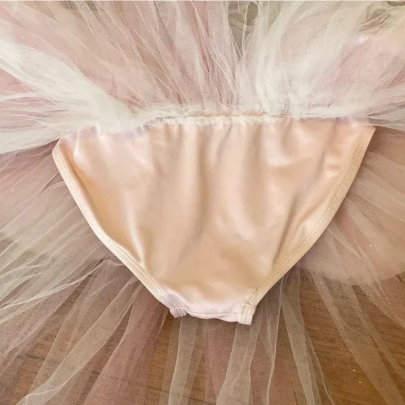 Medium Child Pink Ballerina Costume -Beige floral bodice with Gold glitter - Picture 7 of 8